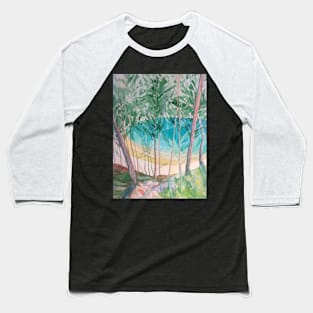 An abstract watercolour and pencil depiction of a green lake. Baseball T-Shirt